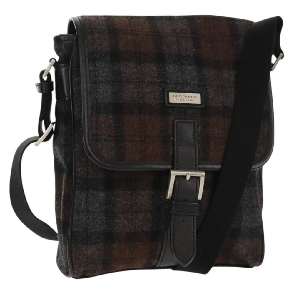 Authentic BURBERRY Nova Check Black Label Shoulder Bag Wool Black Silver